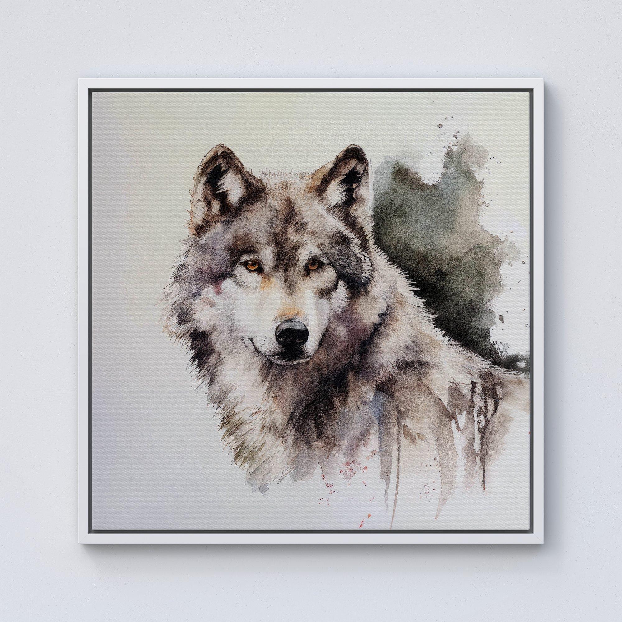 Loyal Wolf Watercolour Framed Canvas